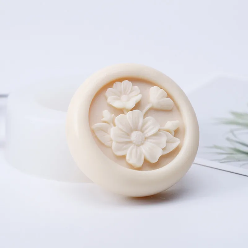 Round Soap Mold with Flower Pattern Very Flexible Silicone Mold for Handmade DIY Soap Making Candle Making Resin Crafts Mould