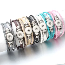 Newest Leather Snap Button Bracelet Bangle Jewelry 18mm Snap Bracelet for 20mm 18mm Handmade Braided PU Leather Button Jewelry