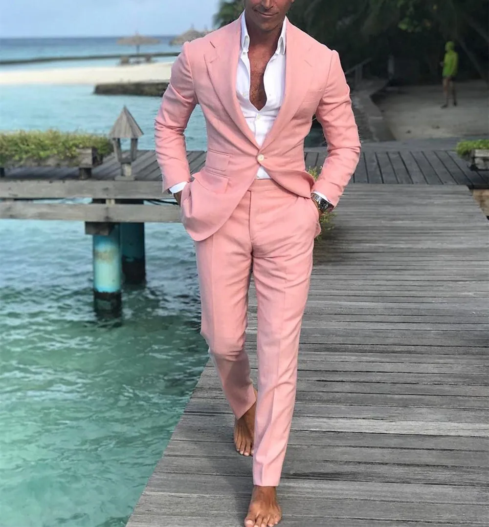 

2024 Costume Homme Men Suits Prom Business Blazer Pant Suit Pink Slim Fit Latest Men Suit Summer 2 Pieces(Jacket+Pant)