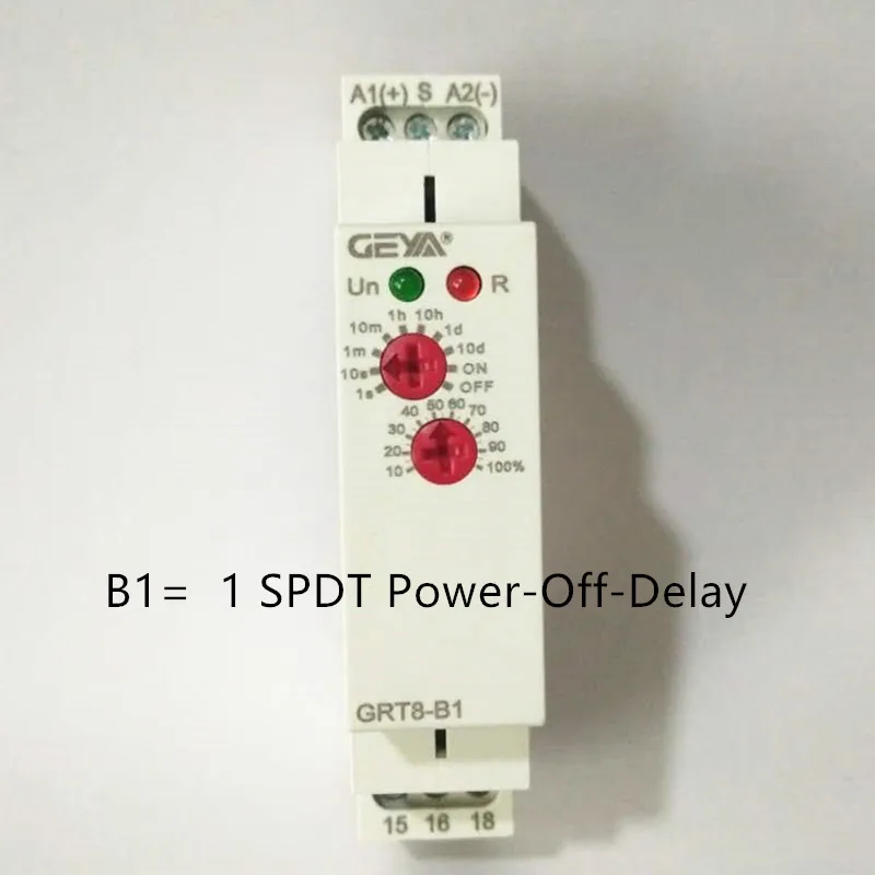 1pcs DIN Rail 16A 12V 24V 220V SPDT Delay OFF Timer GRT8-B AC230V or AC/DC12-240V Power Off Delay Time Relay