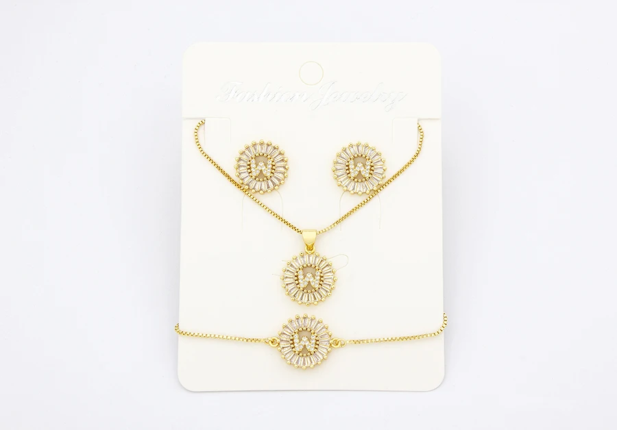Nidin Heißer 26 Buchstaben Schmuck Sets Halskette + Ohrringe + Armband Für Frauen Initial Alphabet Charme Kupfer Zirkon Party hochzeit Geschenk – Detail 15