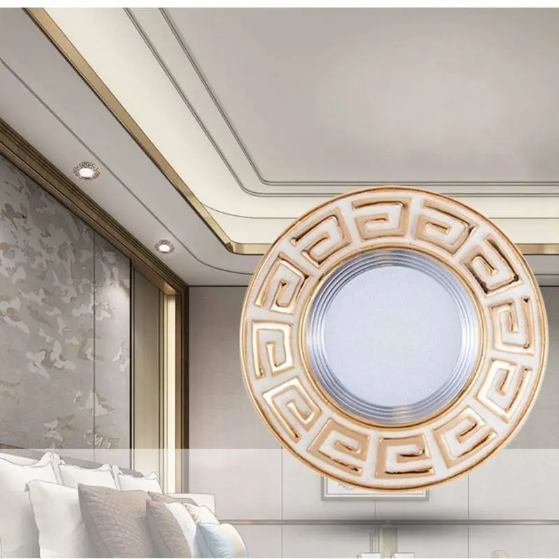 Chinese Style Spiral Pattern Gold Edge Ceiling Lamp 3W 5W 220V Led Recessed Lights Luxury Home Decoration Kitchen Bedroom Luster