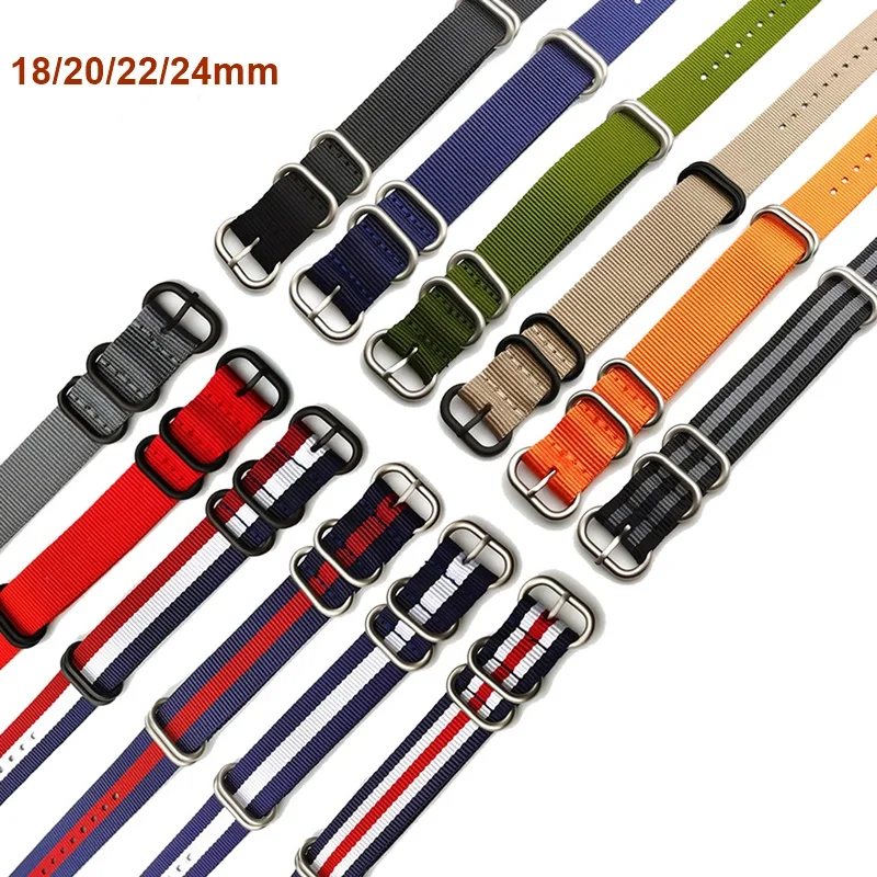 Nylon Nato Watch Strap WatchBand Stainless Steel 5 Rings Buckle Woven Fabric Watchband Belt 18mm 20mm 22mm 24mm