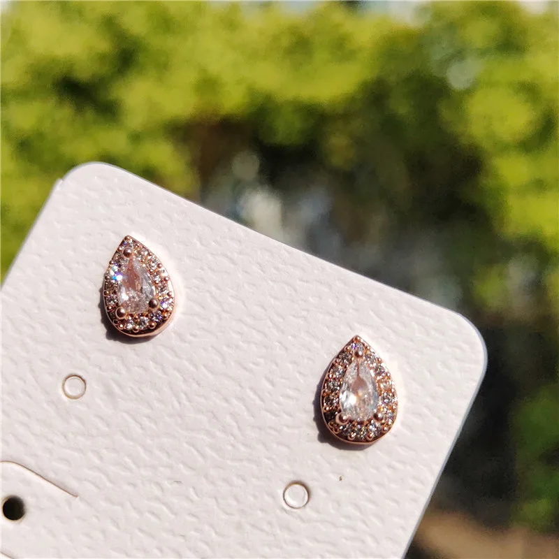 Women\'s Stud Earrings 925 Silver Needle Waterdrop Cubic Zircon Earrings Wedding Brincos Bridal Fine Jewelry Bijoux Femme E051