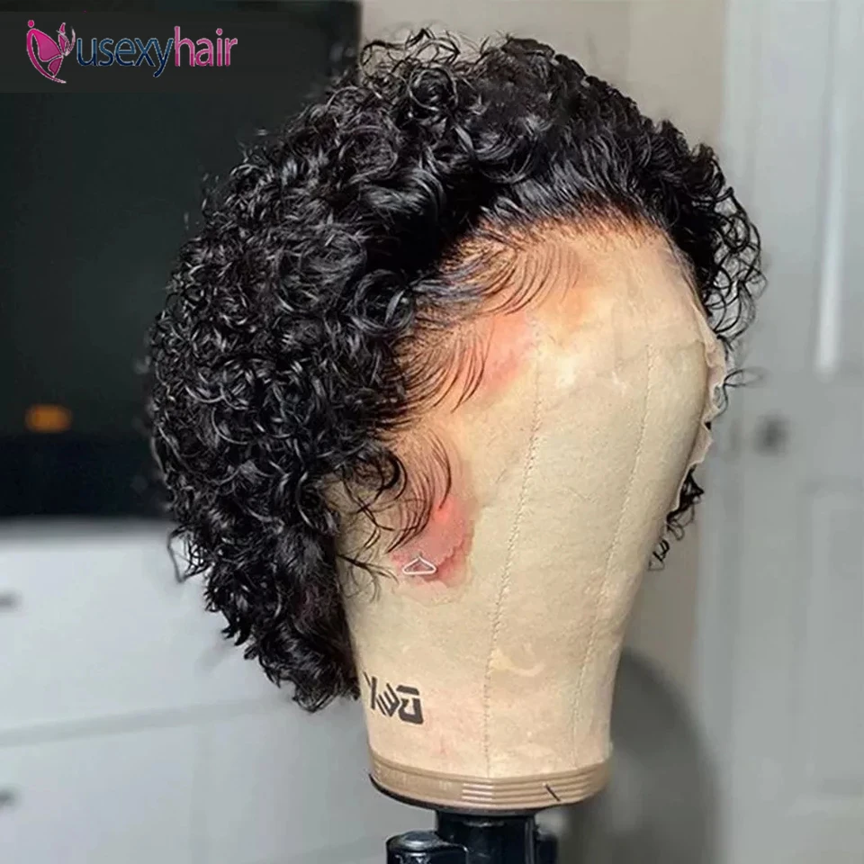 

Short Curly Pixie Cut Wig Human Hair Lace Front 13x1 Transparent Lace Frontal Wig Deep Water Curly Short Bob Wig Human Hair Wig