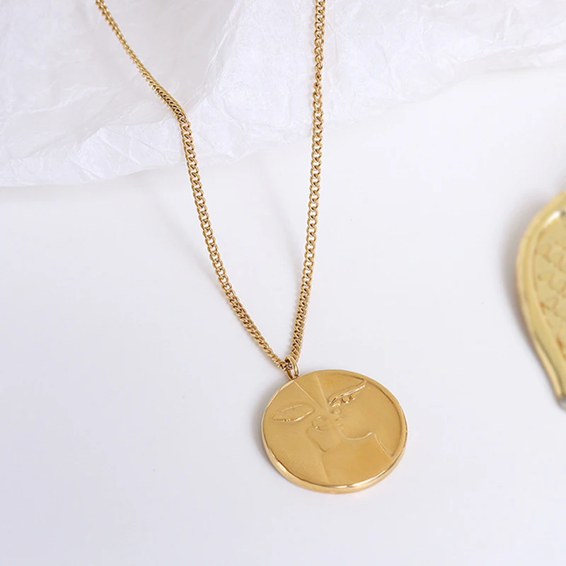 INS Hot Waterproof Stainless Steel PVD Gold Plated Round Convex Face Pendant Necklace For Women Girl Fashion Jewelry Gift