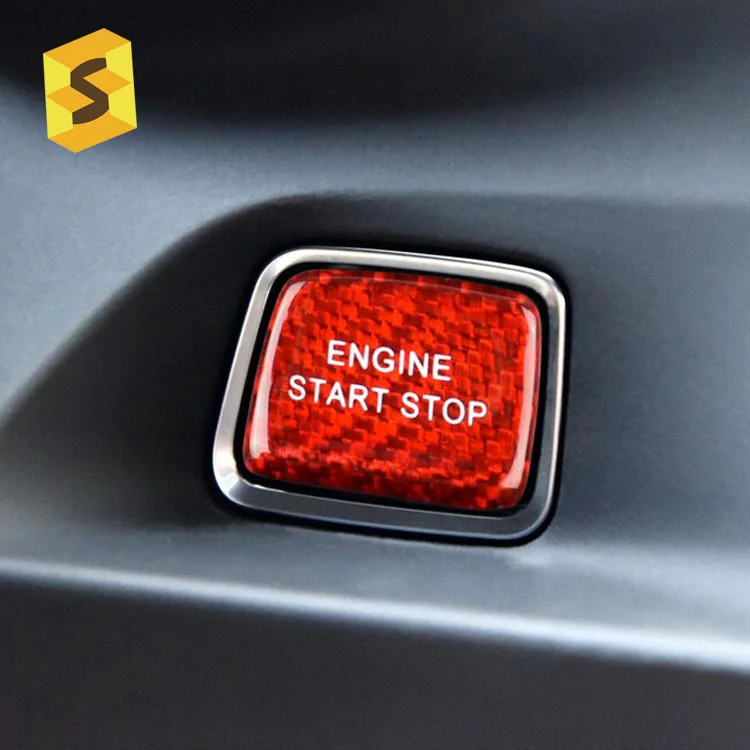 For Chevrolet Red Black Real Genuine Carbon Fiber Car Engine Start Stop Switch Button Trim Cover Stickers Decals Stying