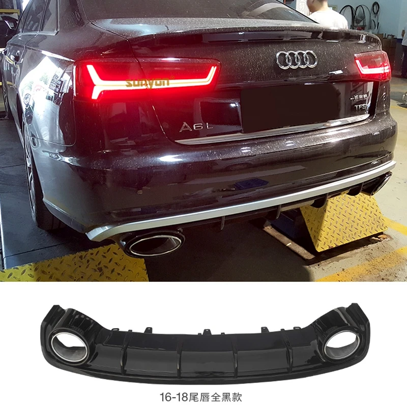 A6 C7 Rear Bumper Lip Diffuser With Exhaust Muffler Pipe for Audi A6 Standard Bumper 2012-2018 RS6 Style