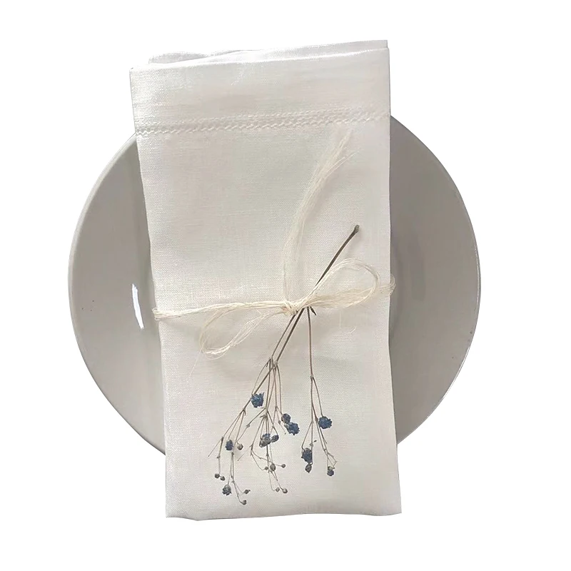 6 Pieces of 100% Pure Color Linen Cloth Napkin Multi - Size Restaurant 45 x45 20 x20cm Simple White Embroidery Napkins