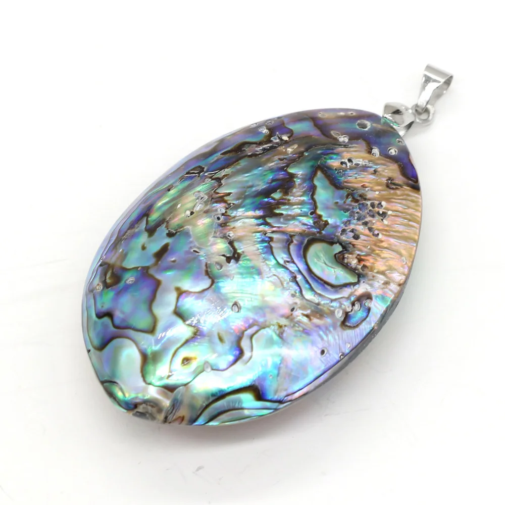 Natural Mother of Pearl Abalone Shell Pendant Natural Oval Abalone Shell Charms for Women Jewelry DIY Making Necklace 40x58mm