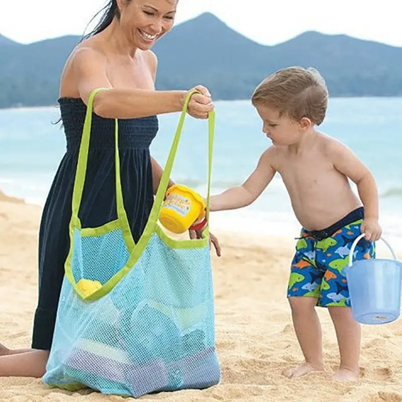 Bolsa de red de almacenamiento de juguetes de baño para niños, malla de playa, plegable, fuera de arena, regalo de verano al aire libre, nuevo