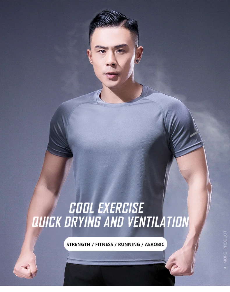 Quick Dry Polyester Running T Hemd Männer Atmungsaktiv Fitness Shirt Training Übung Kleidung Gym Sport Hemd Leichte Tees – Detail 4