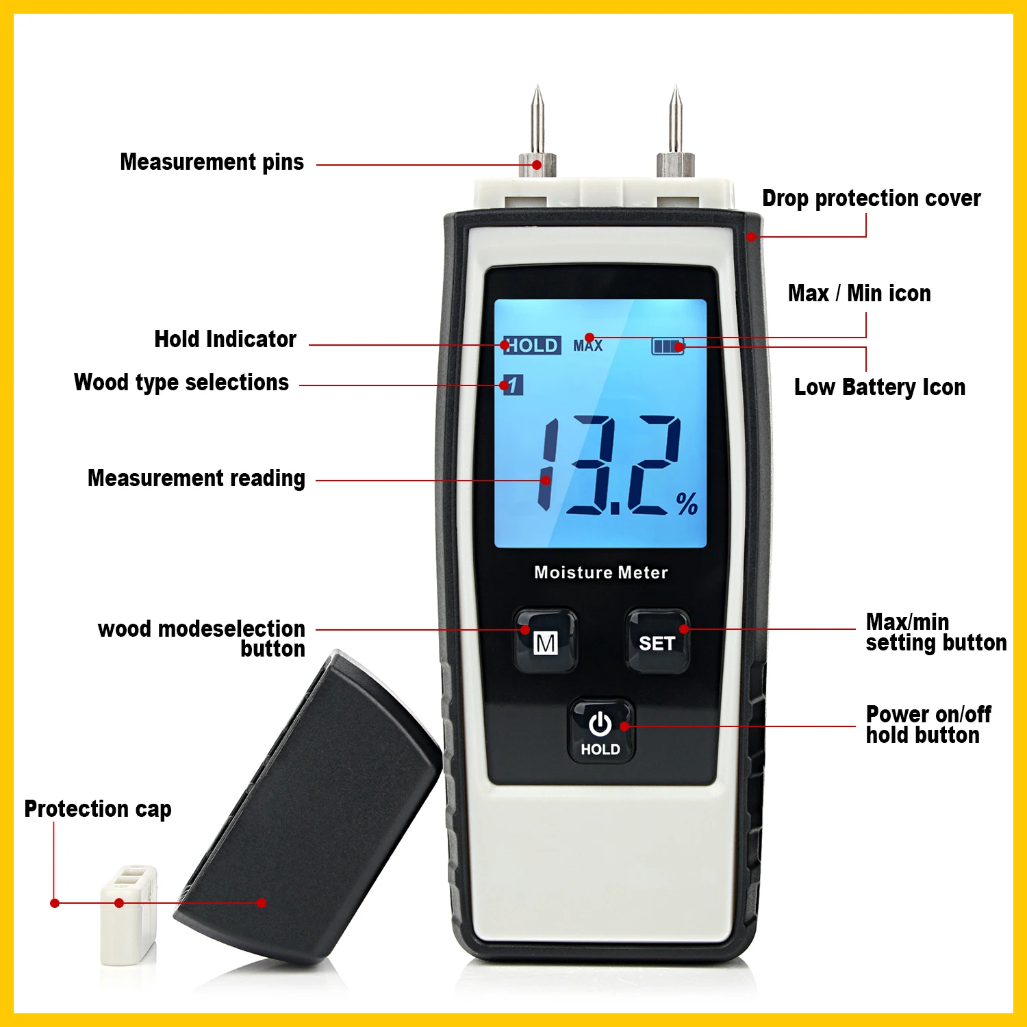 RZ Moisture Meter Digital Wood Moisture Meter 0-80% Wood Working Tester Measuring tool RZ660