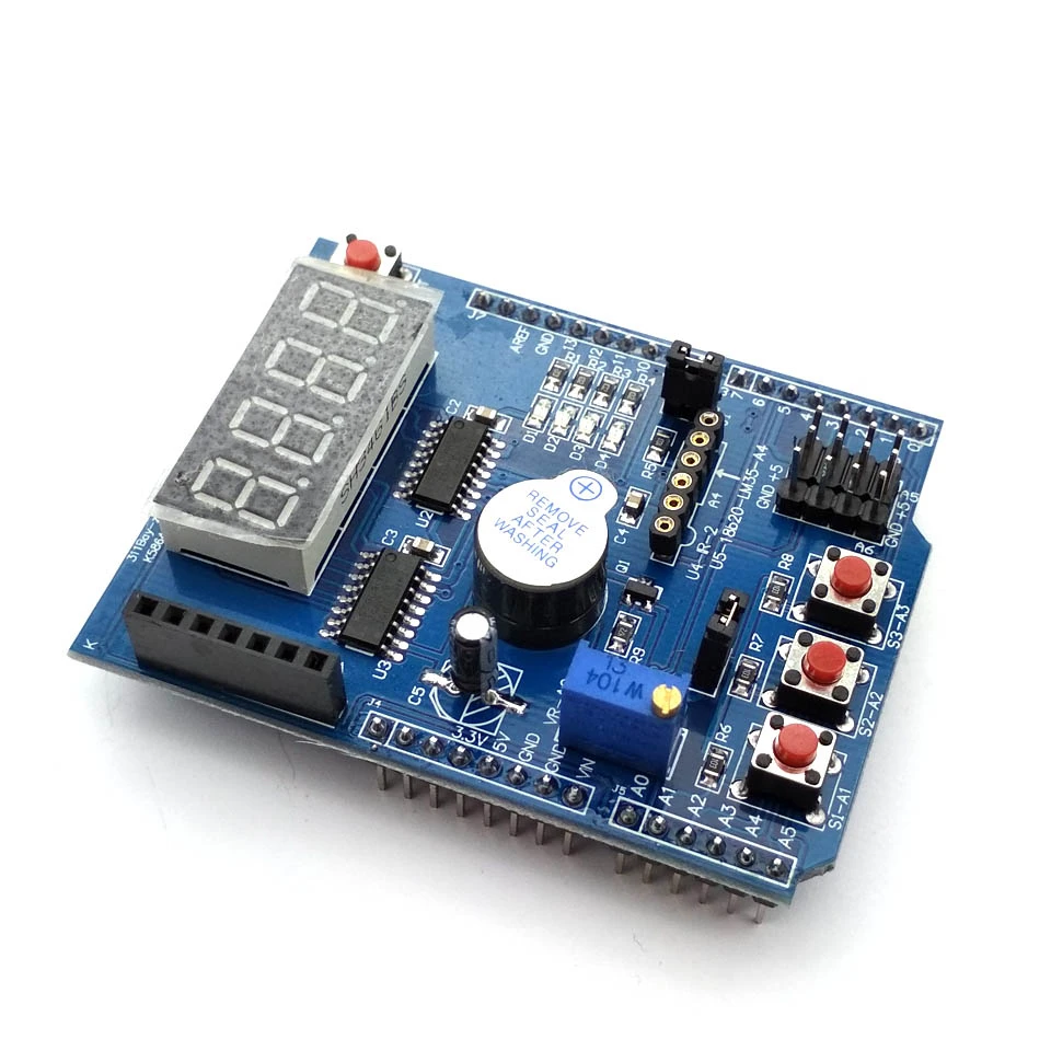 متعددة وظيفة درع مع الطنان LM35 4 أرقام LED الرقمية لوح تمديد وحدة ل اردوينو UNO R3 Lenardo Mega2560 Diy كيت