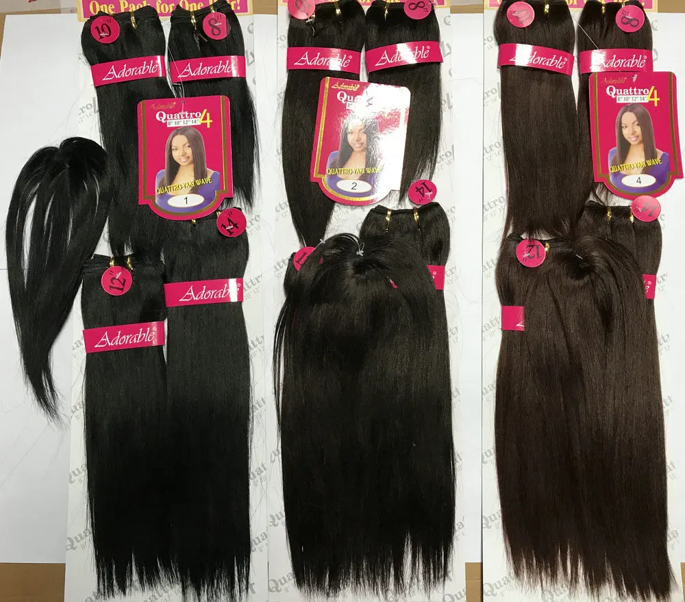 Adorable Synthetic Hair Quattro YAKI WAVE 4PCS+1 Set /8-14inch  Extension Weave Bundles With Closure  African American Afro