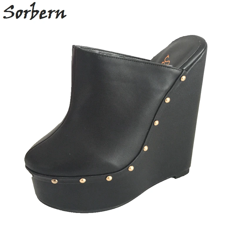 

Sorbern Black Pointed Toe Wedge High Heel Slingbacks Winter Outerdoor Slipper Pump Shoes Warm Inner Short Plush Custom Exclusive