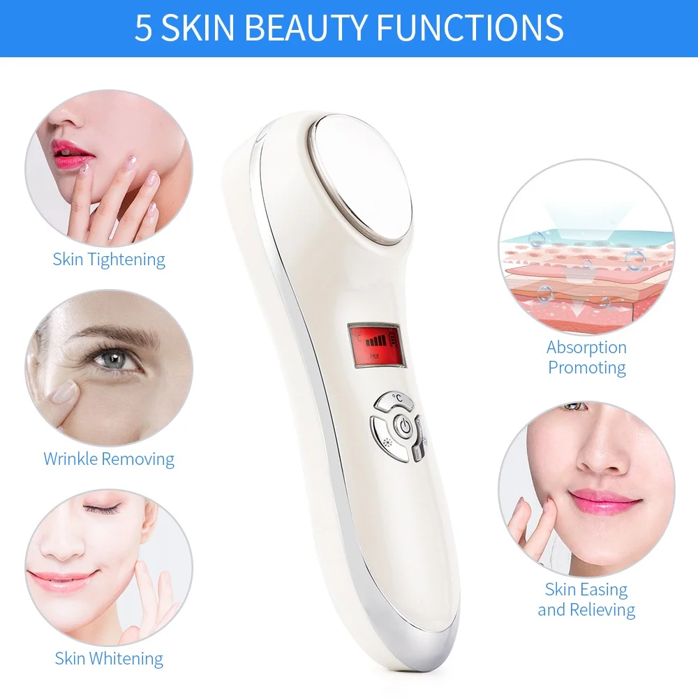 Portable Hot Cold Hammer Beauty Device Ultrasonic Cryotherapy Skin Lifting Tightening Vibration Massager Shrink Pores Anti Aging