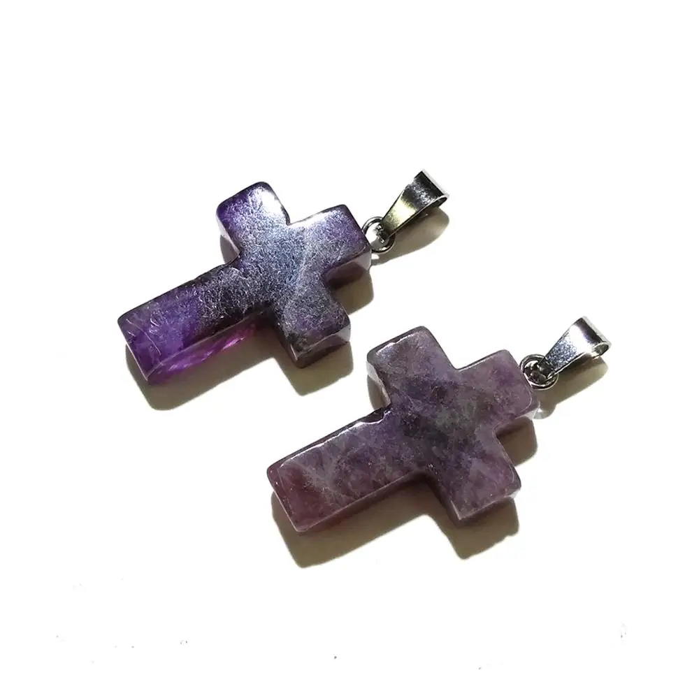 New 3pcs Natural Stone Cross-shaped Amethysts Pendant Necklace Charms Pendant for Jewelry Making DIY Necklace Size 18x25mm