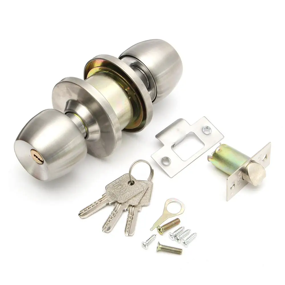 Stainless Steel Round Door Knobs Handle Entrance Interior Passage Lock Entry with Key