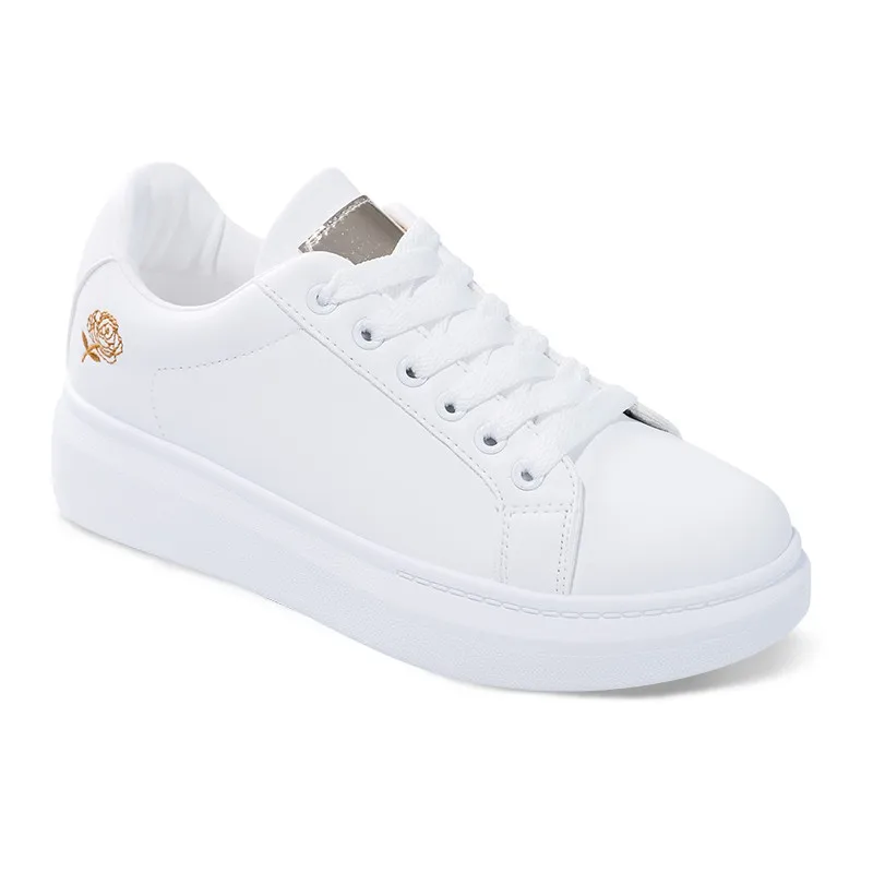 2021 Vrouwen Casual Loopschoenen Nieuwe Lente Vrouwen Schoenen Mode Geborduurde Kleine Witte Sneakers Ademend Bloem Kant-Up