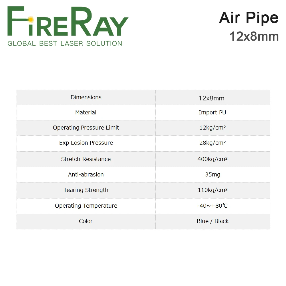 Fireray-空気管,直径8mm,12x8mm,エアコンプレッサー用puチューブ,レーザー彫刻機
