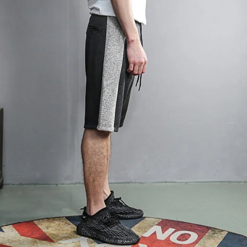 Summer Mens Black Gray Mixed Color Shorts 2022 New Outdoor Sweatpants Loose Fit Elastic Waist Casual Black Knee Length Shorts