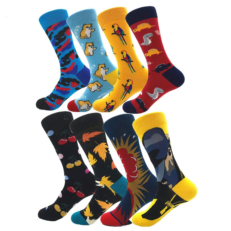 New style men's socks in Europe and America hot sale men and women cotton socks cartoon animal art personality stockings