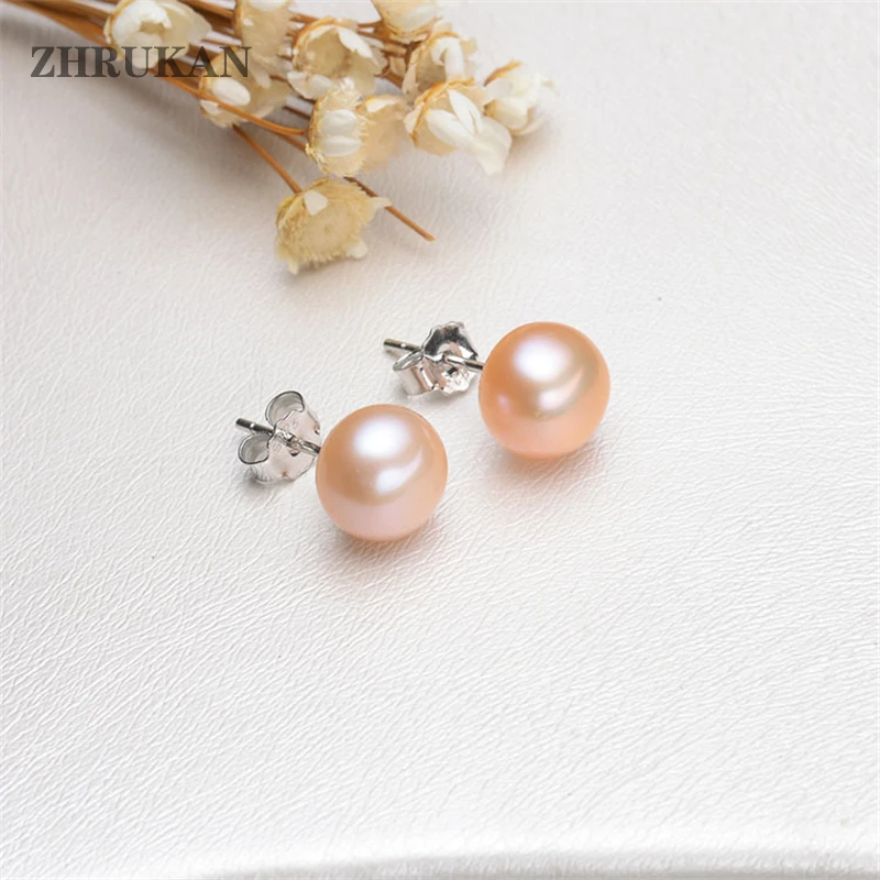 Silver Pearl Stud Earrings 8-9mm AAAA Natural Freshwater Pearls 100% 925 Sterling Silver Pearl Earrings For Women Jewelry Gift