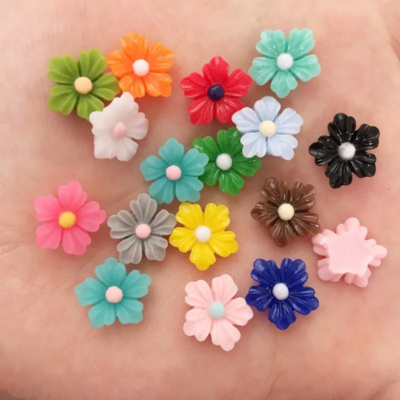 Resin Kawaii 12mm Colorful Flower Flatback Cabochon Stone 50PCS Figurine Scrapbook DIY  Decor Home Crafts OL41