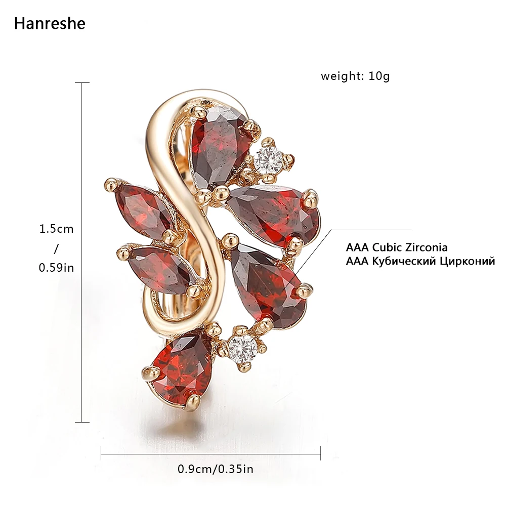 Hanreshe Rose Gold Color Earring Crystal Earring Red AAA Cubic Zirconia Stud Earring Womens Girl Cute Romantic Wedding Jewelry