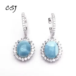 CSJ Naturale Larimar Orecchino in Argento Sterling 925 Blu di Pietra 8*10 di Nozze Festa di Fidanzamento per Le Donne Delle Ragazze Delle Signore Regalo