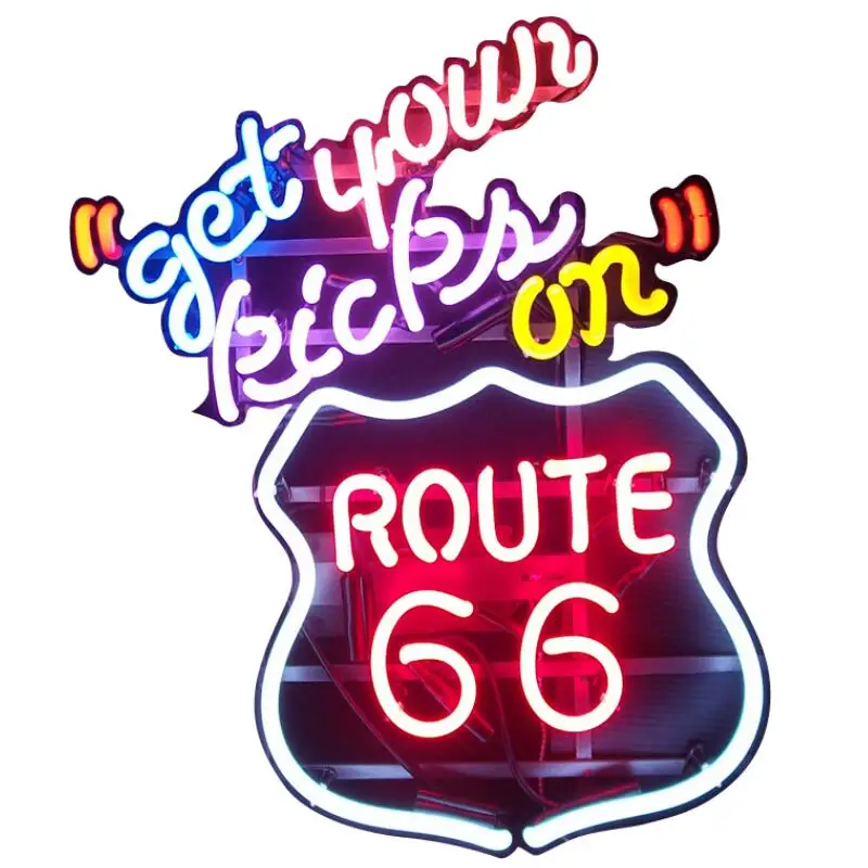 

Custom Get Your Kicks On Route 66 Glass Neon Light Sign Beer Bar