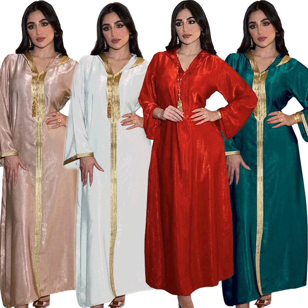 

Muslim Women Long Dress Abaya Hooded Velvet Maxi Robe Gown Middle East Arab Robe Moroccan Middle East Dubai Kaftan Ramadan New