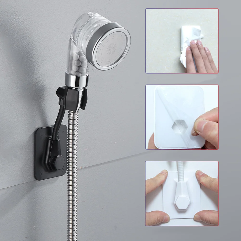 Shower Head Holder Wall Mounted Adhesive Shower Head Holder Adjustable Handheld Shower Head Bracket for Bathroom Accessories