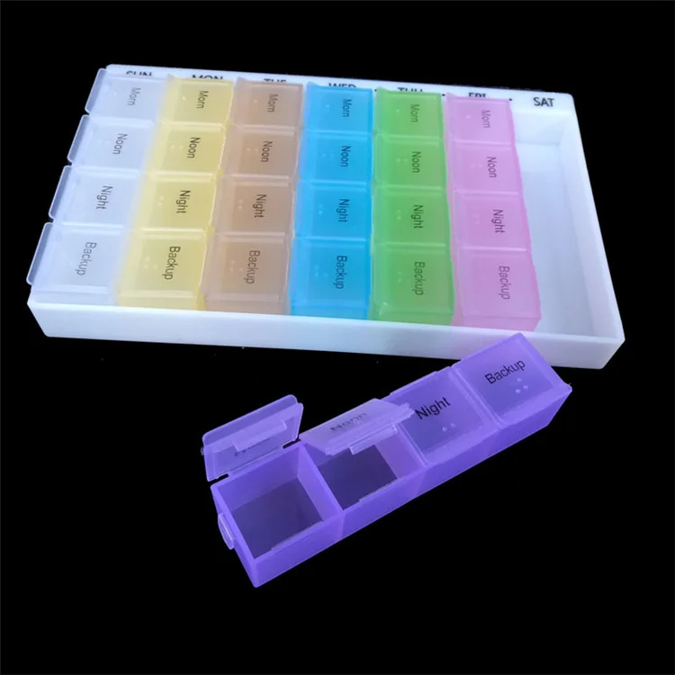 1pc 28 slot disassemble pill box week days medical box Portable Storage Case with blind instructions health care tools