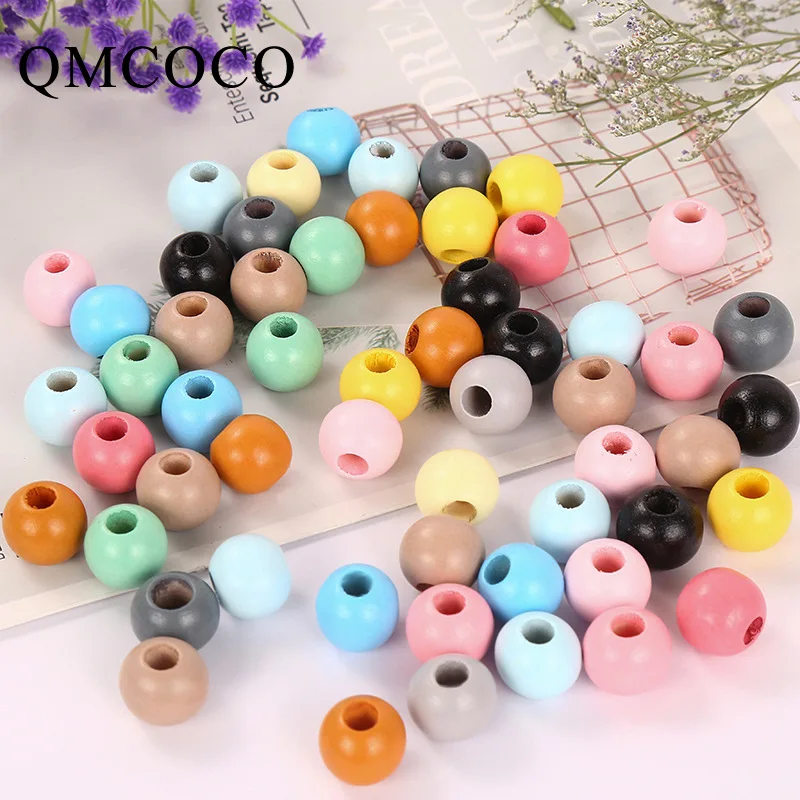 DIY New Product 15 20mm Colorful Big Hole Round Wooden Beads Custom Fashion Crafts Kid\'s Jewelry Baby Toys Accessories Wholesale