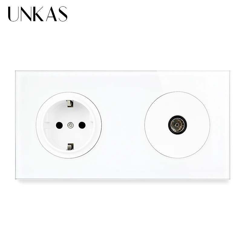 

Панель из закаленного стекла UNKAS, 2 комплекта, настенная розетка стандарта ЕС + гнездовой разъем для телевизора, 172*86 мм