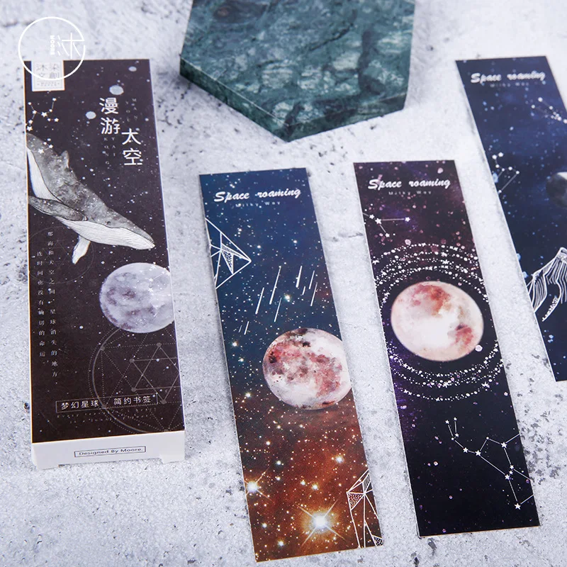 30 Sheets Space Odyssey Bookmarks Moon Phase Starry Sky DIY Card Scrapbooking Blessing Greeting Card Paper Decoration