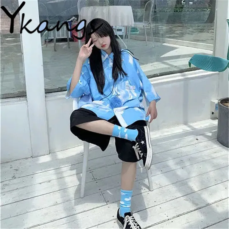 

New Women's Sweatshirt Printing Straight Shorts with High Waist Two-piece Suit 2021 Korean Style Wide Ladies Skirt Summer Suit