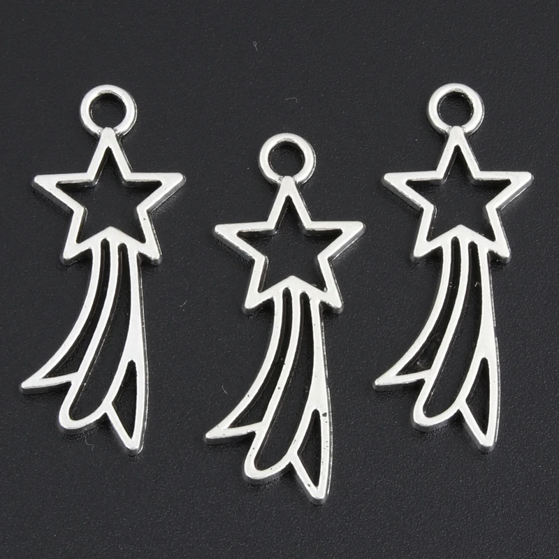 40pcs Silver Color 31.5x13mm Shooting Star Charms Rising Stars Pendant Fit DIY Handmade Metal Punk Jewelry Findings Supplies