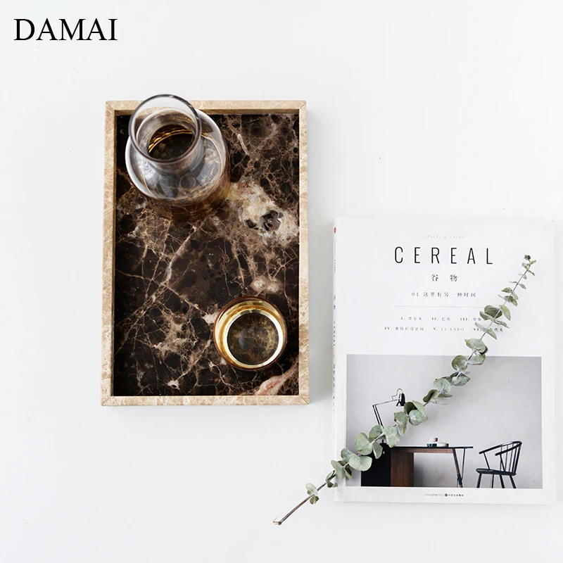 Natural Marble Trays Decorative Nordic Brown Ceramic Jewelry Storage Display Tray Cosmetic Container Home Living Room Decoration