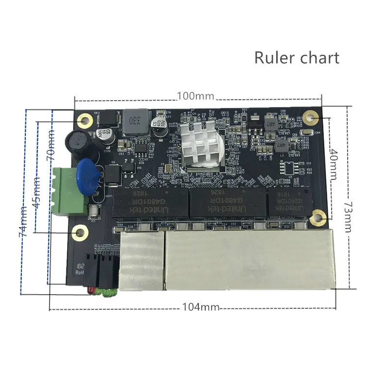 Industriële Ethernet Switch Module 5 Poorten Unmanaged10/100/1000Mbps Pcba Board Oem Auto-Sensing Poorten Pcba board Oem Moederbord