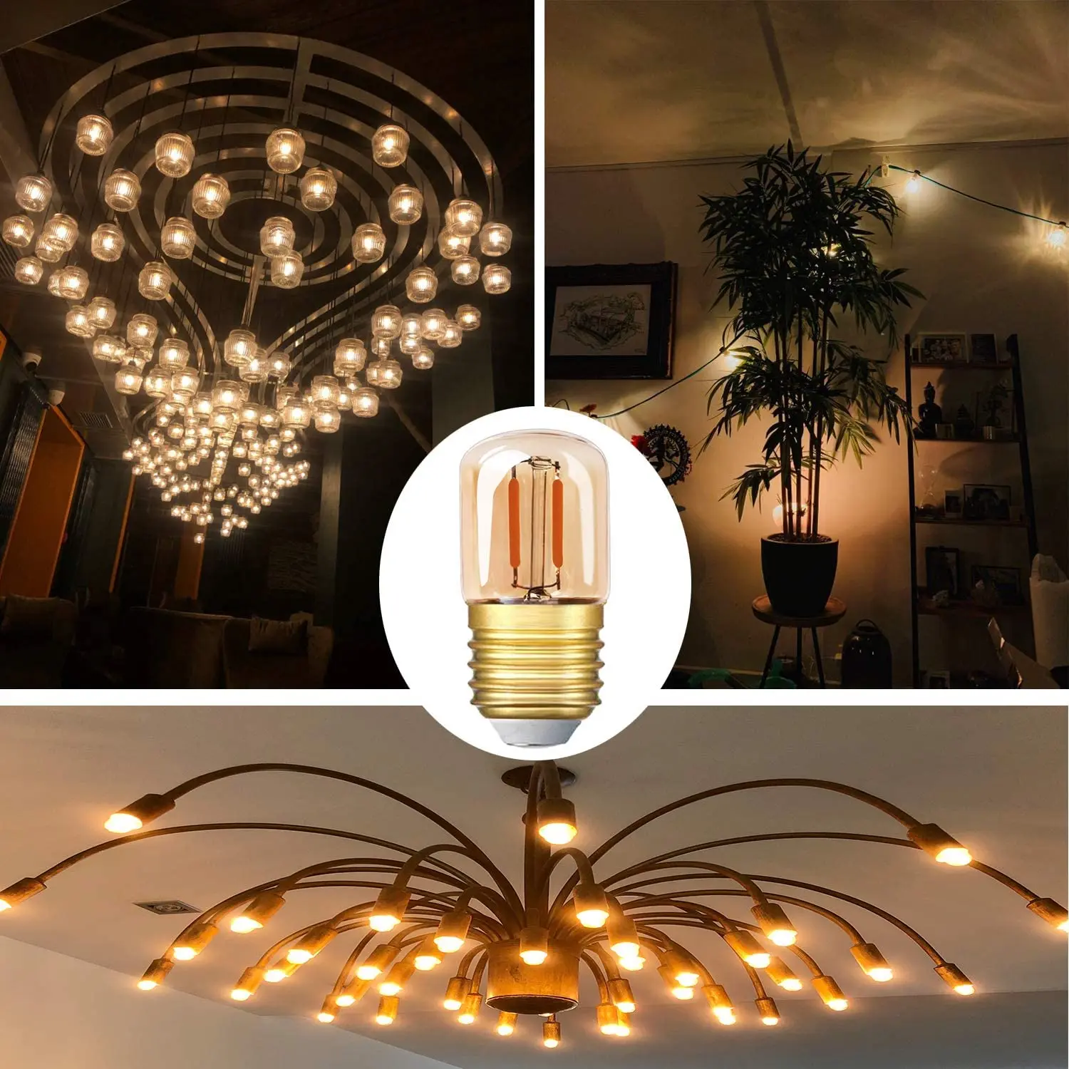 T28 Edison LED Dimmable Light Bulb E27 Screw Base 2200K Super Warm White Light Bulbs 220V 1W Gold Tint Mini Tubular Retro Lamps