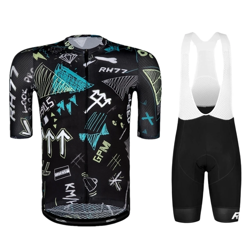 Rh77 Cycling Jersey Set Clothing Men Breathable Mtb Bicycle Short Sleeve Shirt Road Bib Shorts Kit Roupa Maillot Ciclismo Hombre