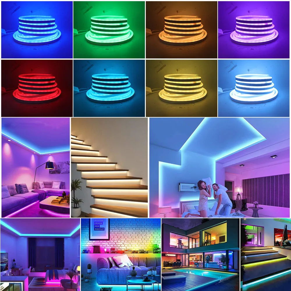 EU 220V RGB Neon Light Ribbon Tape Flexible LED Neon Sign Night Light Lamp 2835 5050 60 120LEDs/m LED Strip