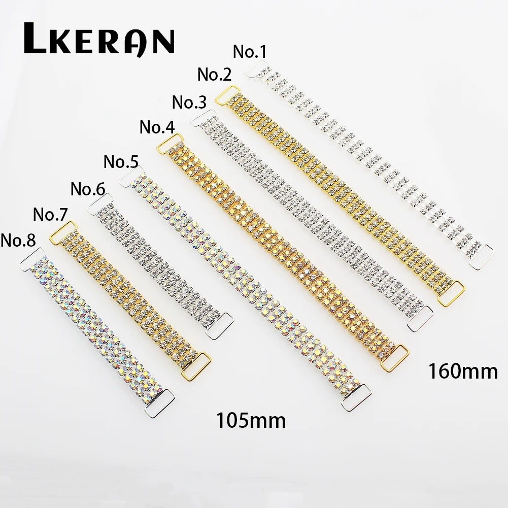 2Pcs Three-rows Size collection of Crystal Rhinestone Bikini connectors Buckle Copper Chain For clothing/Beachwear/Wedding Decor