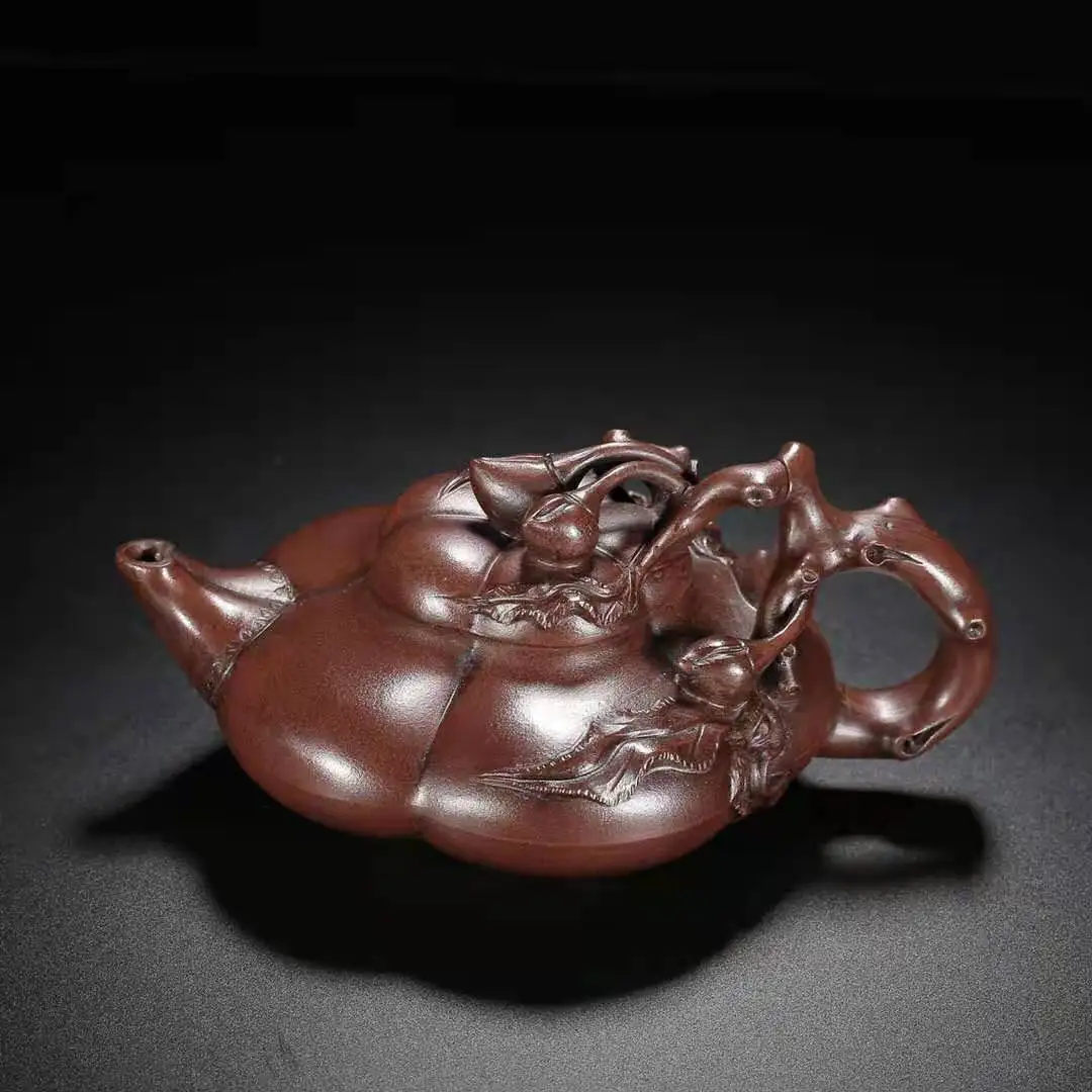 Unique Old Chinese YiXing Handcraft puyple Clay Teapot,peach, with mark, Free shipping