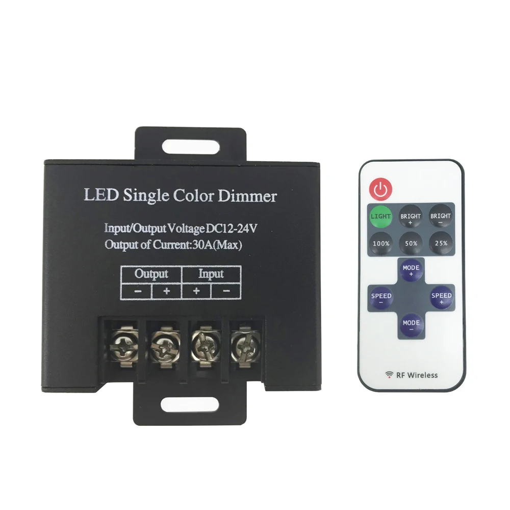 DC12-24V 단일 채널 LED 조광기 컨트롤러, 단일 색상 5050 3528 LED 스트립라이트용 무선 RF 리모컨, 11 키, 30A