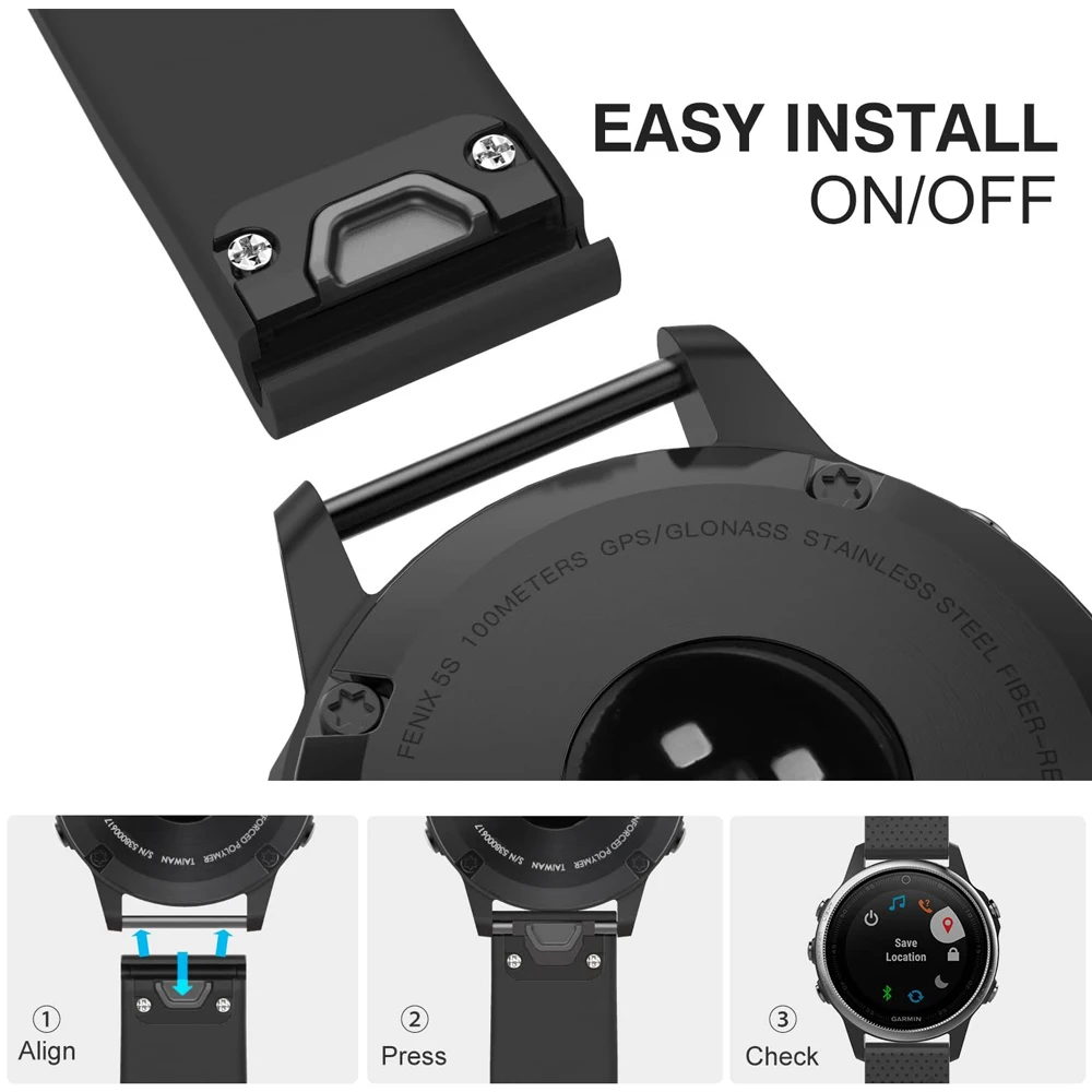 YAYUU Correa de Ajuste Fácil Para Garmin Fenix 6S / Fenix 6S Pro, Correa de Repuesto de Silicona Suave para Fenix 5S/ Fenix 5S Plus / D2 Delta