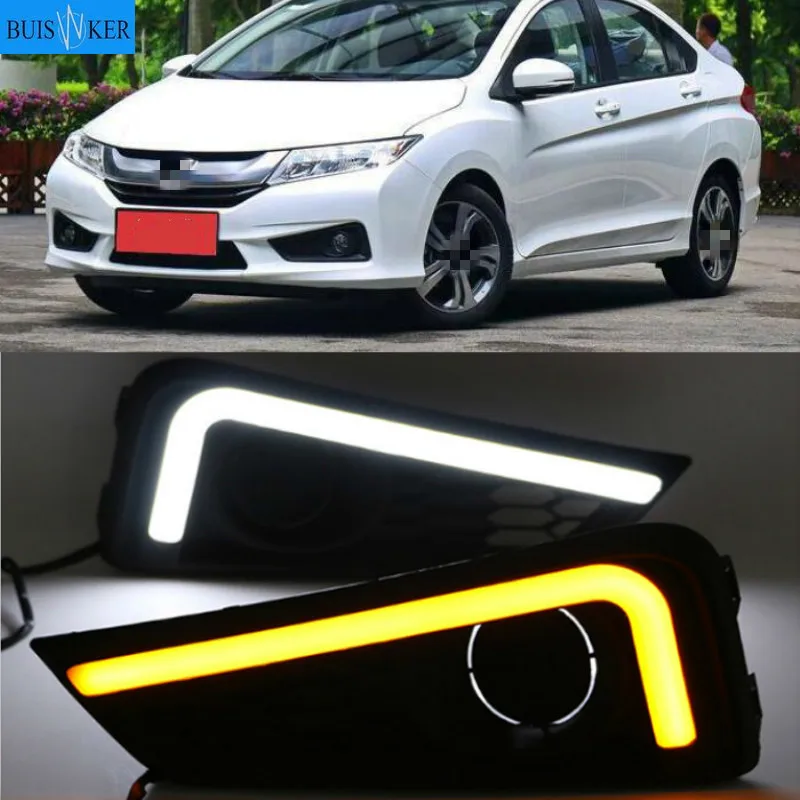 

LED daytime Running Lights for Honda City 2015 2016 fog lamp cover drl with yellow turn signal light car styling